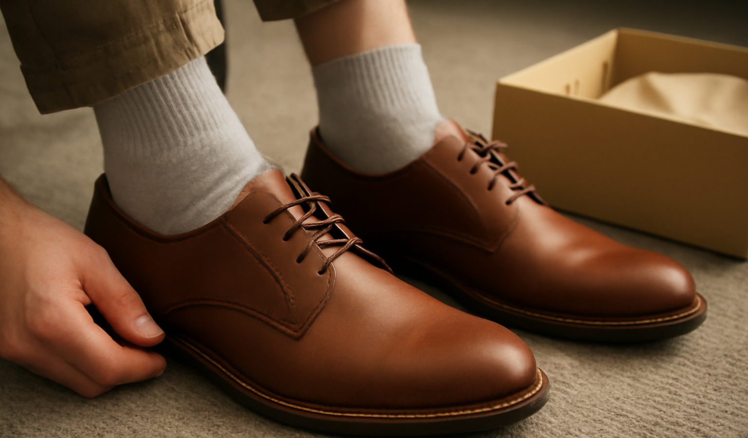pieds dans chaussettes essayant de nouvelles chaussures