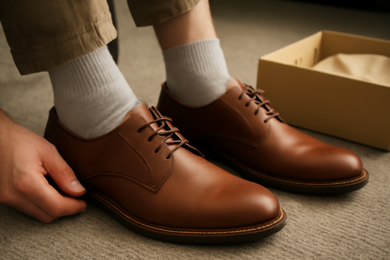 pieds dans chaussettes essayant de nouvelles chaussures