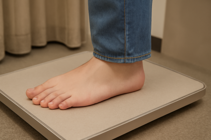 pied posé sur plateforme d'essayage