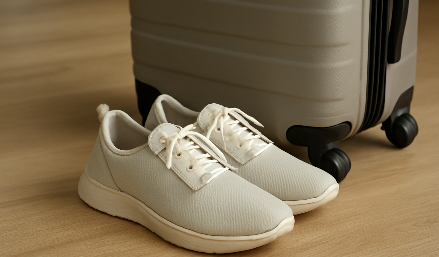 chaussures légères posées près d'une valise