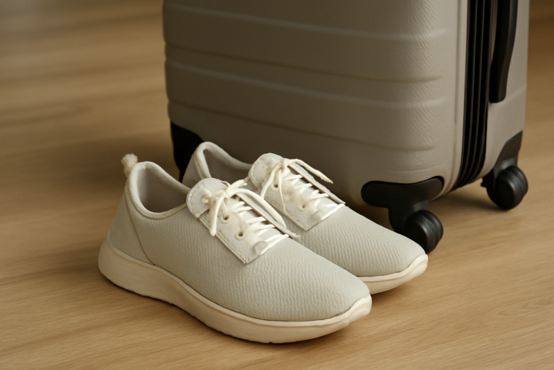 chaussures légères posées près d'une valise