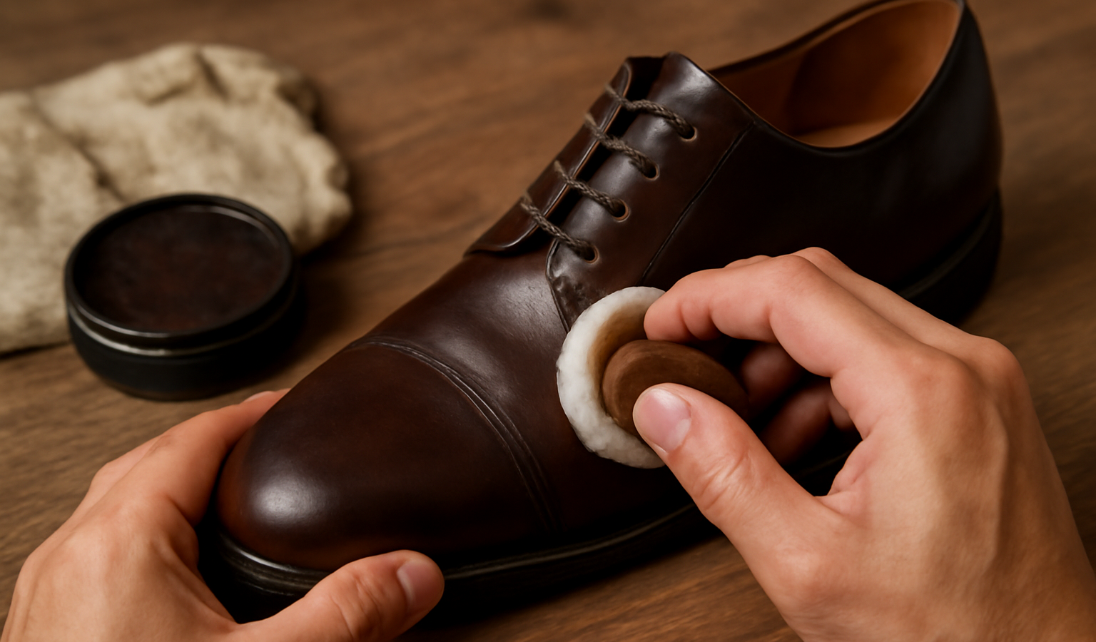mains cirant des chaussures en cuir