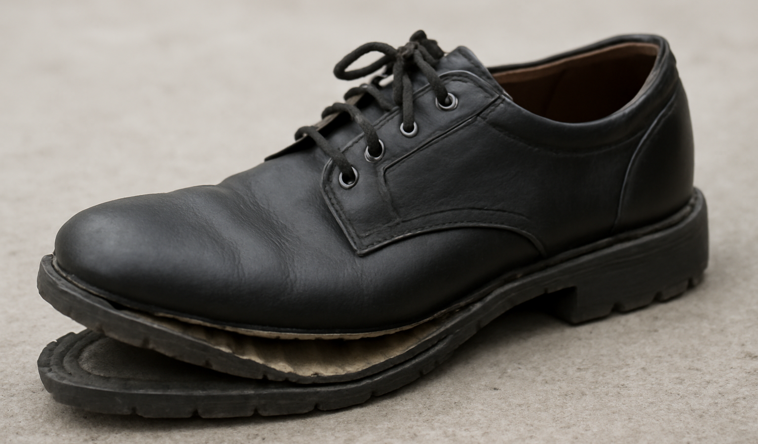 chaussure avec semelle partiellement décollée