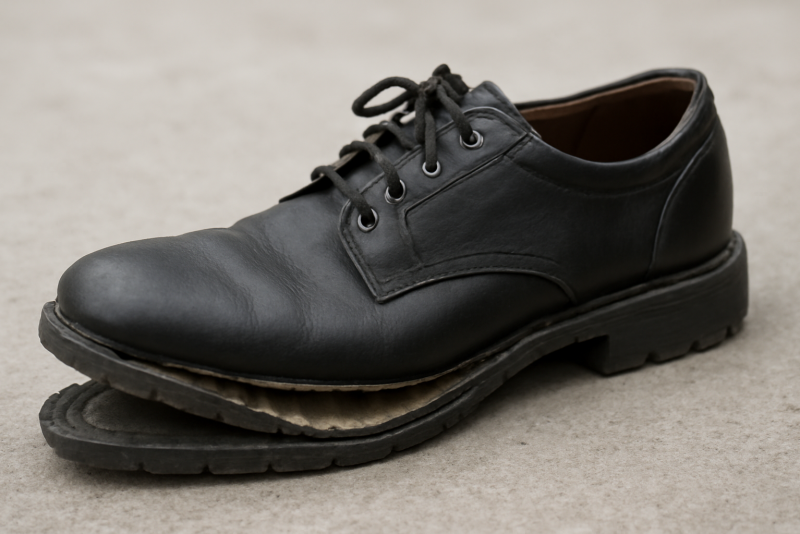 chaussure avec semelle partiellement décollée