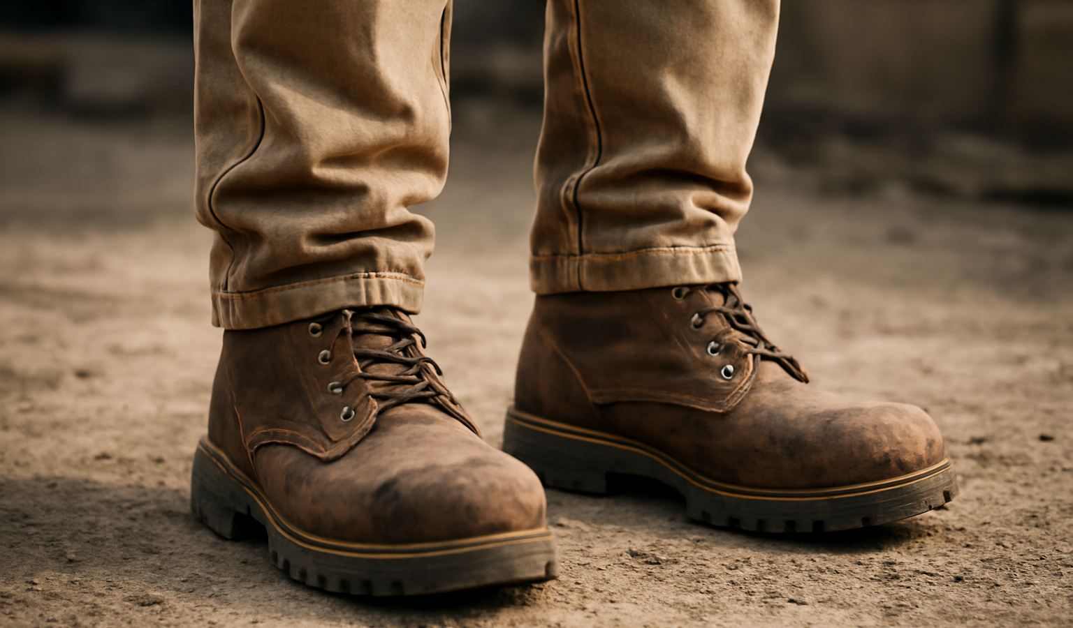 travailleur debout portant chaussures robustes