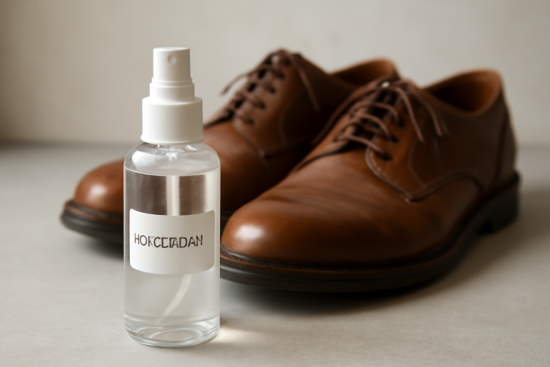 flacon désodorisant près de chaussures