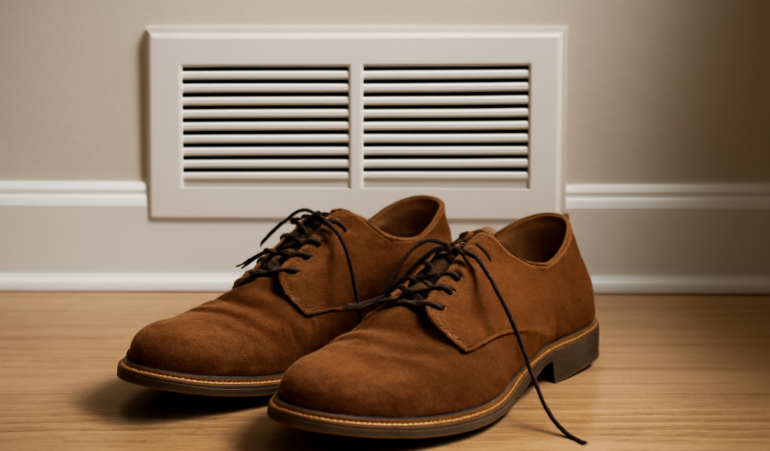 paire de chaussures posée près d'un aérateur