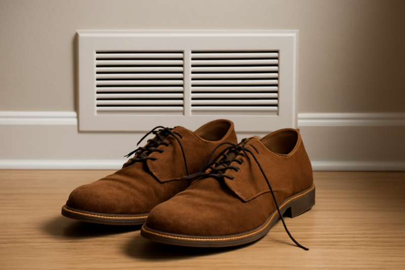 paire de chaussures posée près d'un aérateur