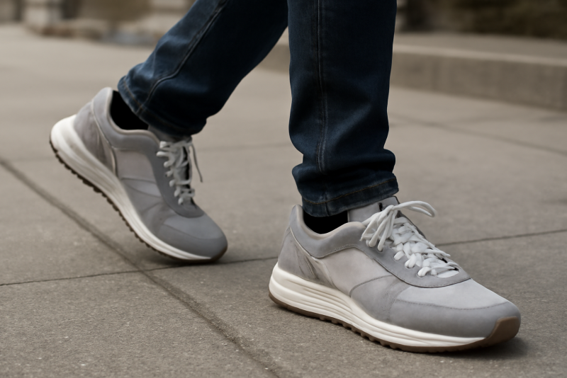 personne marchant en baskets urbanes sur trottoir