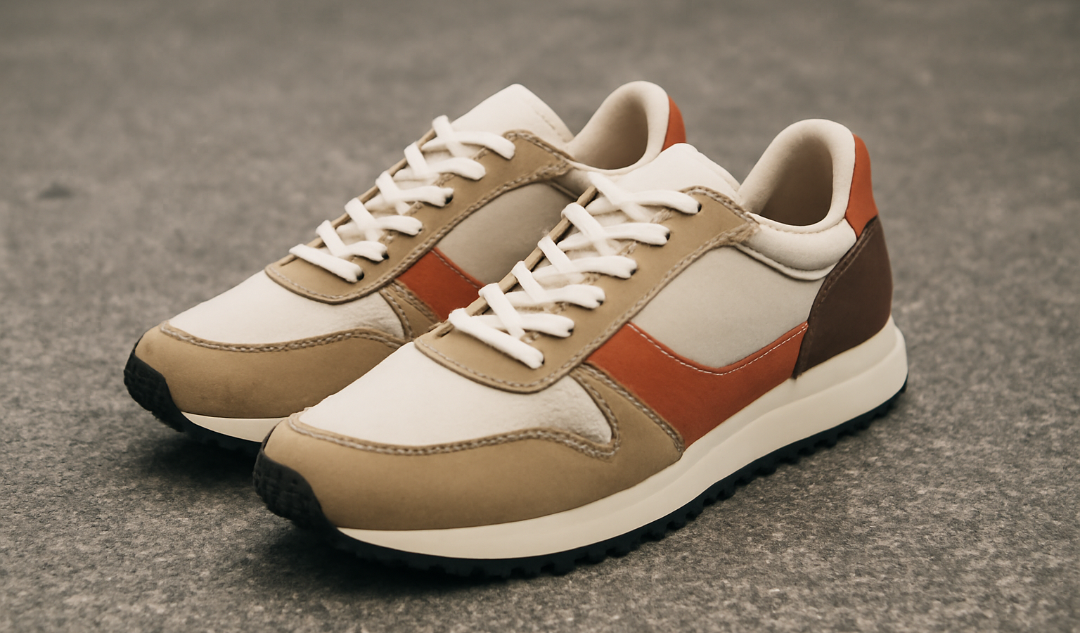 paire de sneakers d'inspiration rétro posée au sol
