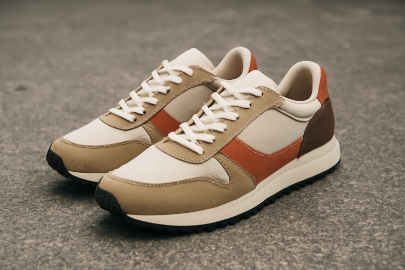 paire de sneakers d'inspiration rétro posée au sol