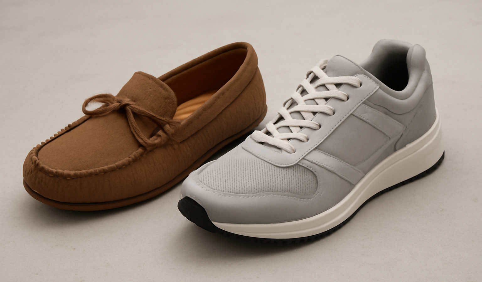 mocassin posé près d'une chaussure de sport