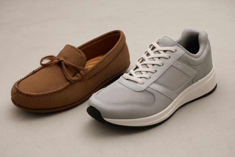 mocassin posé près d'une chaussure de sport