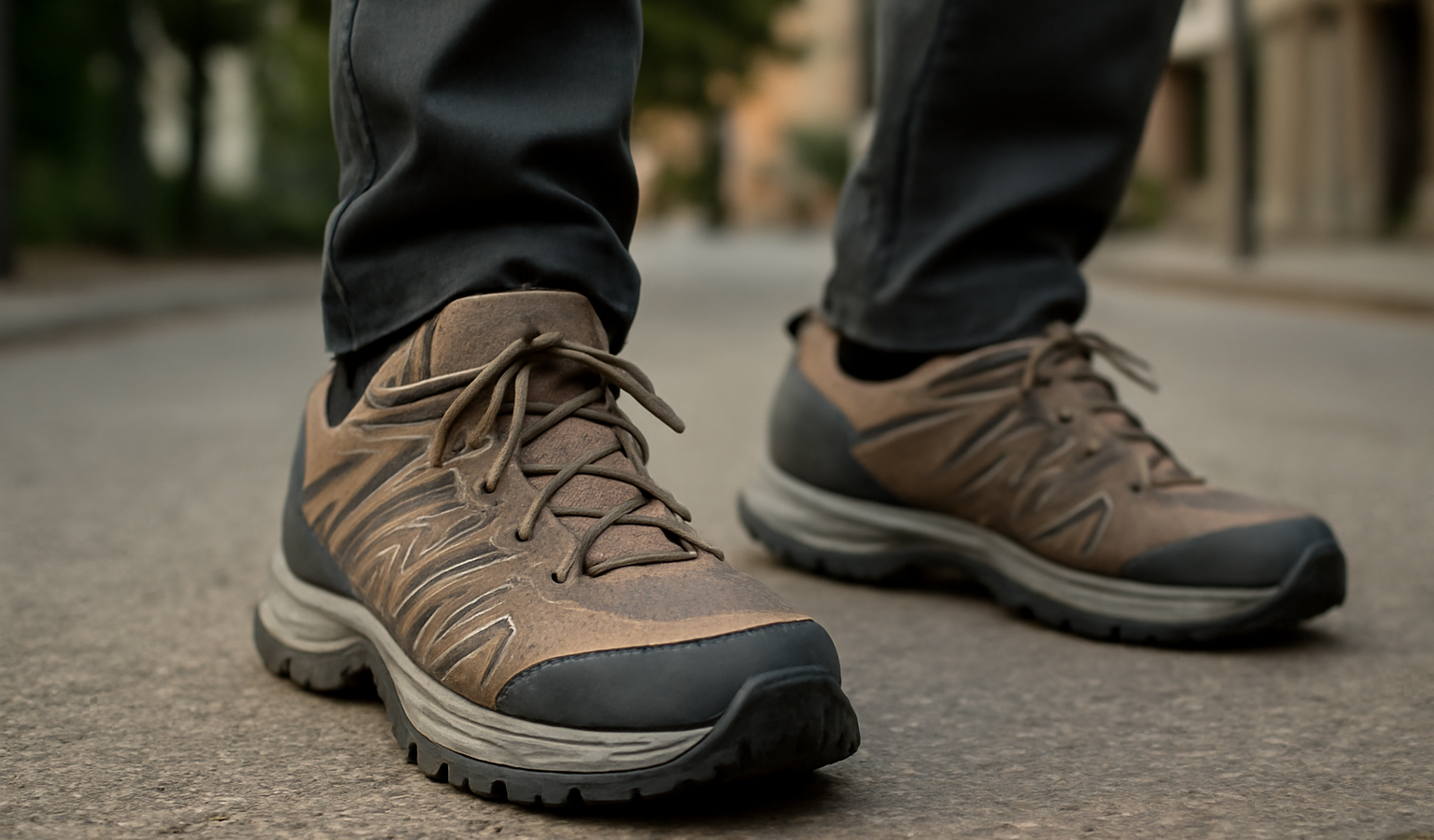 chaussures trekking légères sur sentier urbain