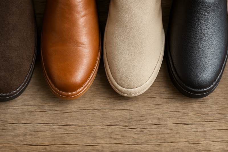 bouts de chaussures en matériaux variés alignés