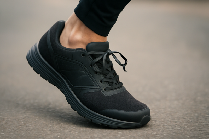 pied en mouvement dans chaussure serrée