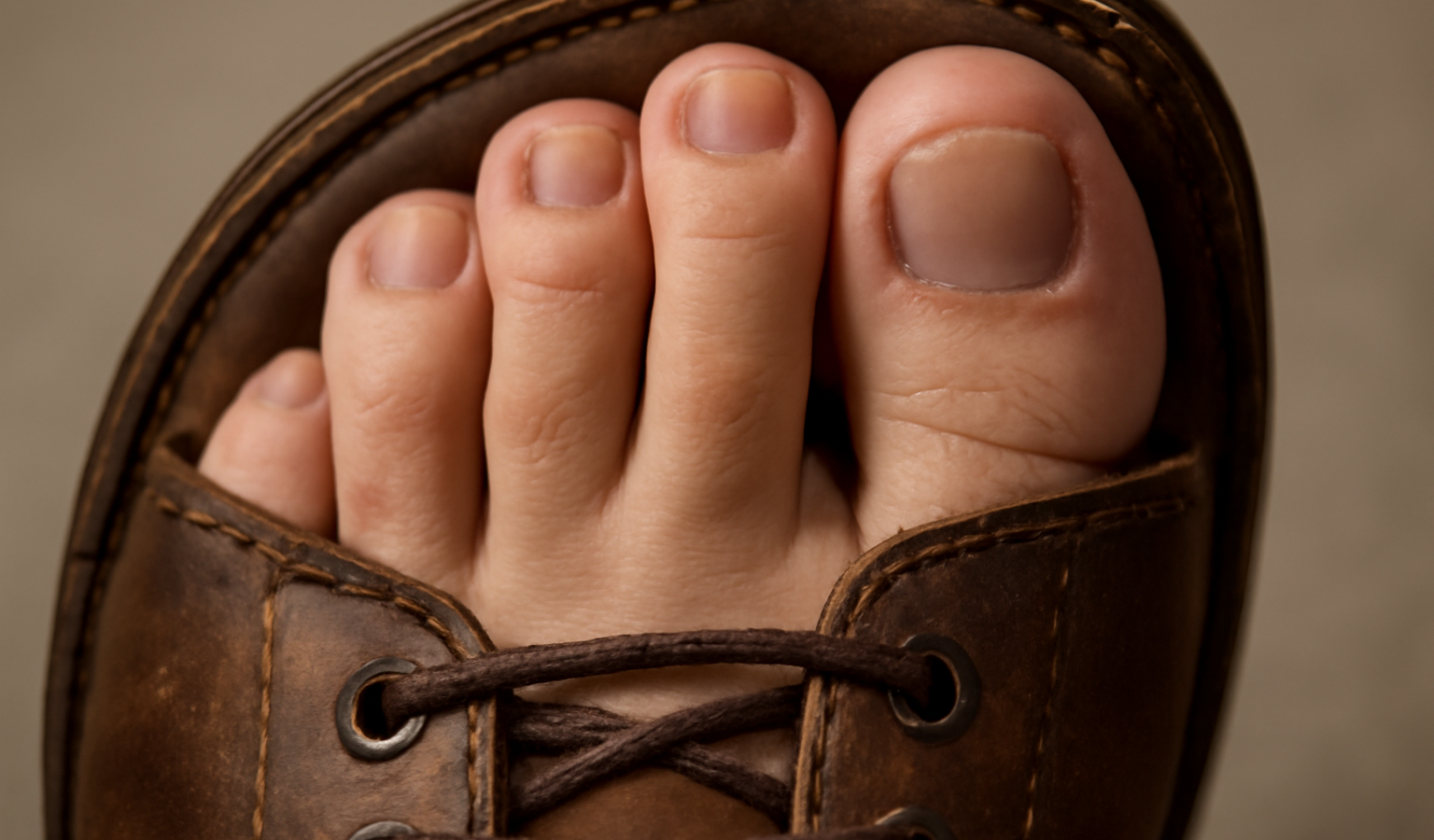 gros plan orteils serrés dans chaussure