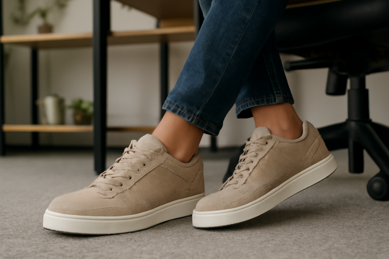 personne en sneakers au bureau décontracté
