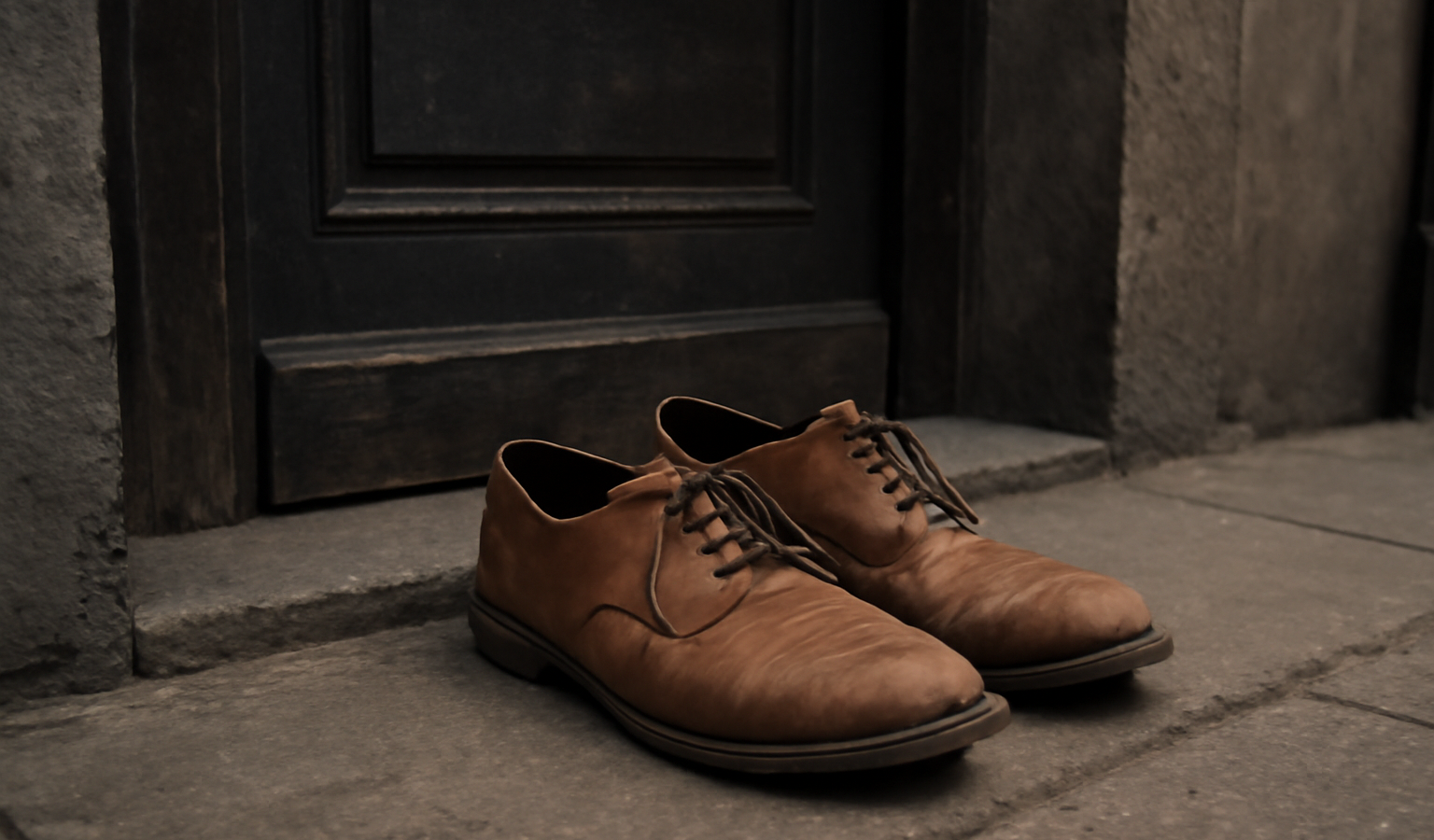 souliers posés près d'une entrée urbaine