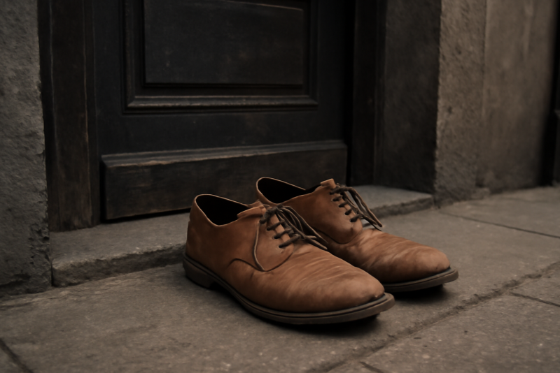 souliers posés près d'une entrée urbaine