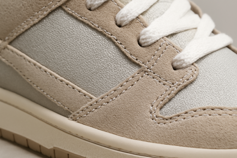 gros plan finitions et coutures de sneakers