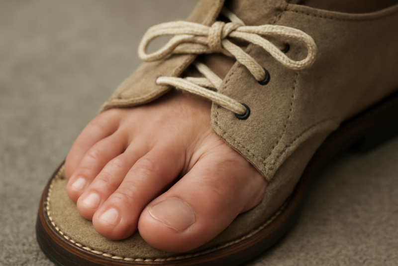 gros plan avant-pied dans chaussure serrée