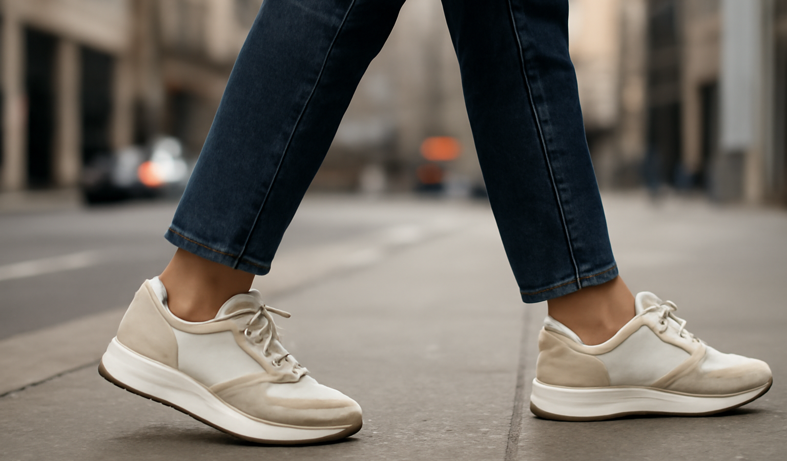 personne marchant en baskets neutres en ville