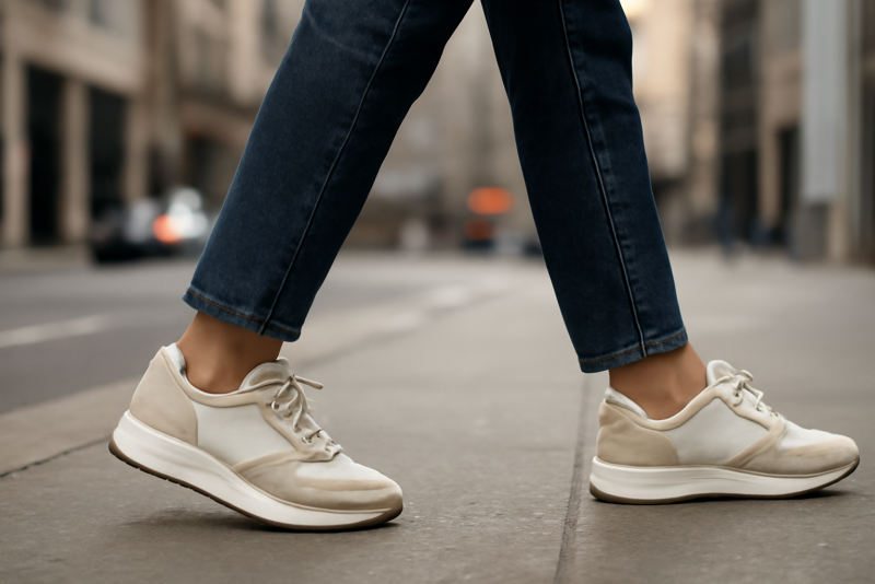personne marchant en baskets neutres en ville