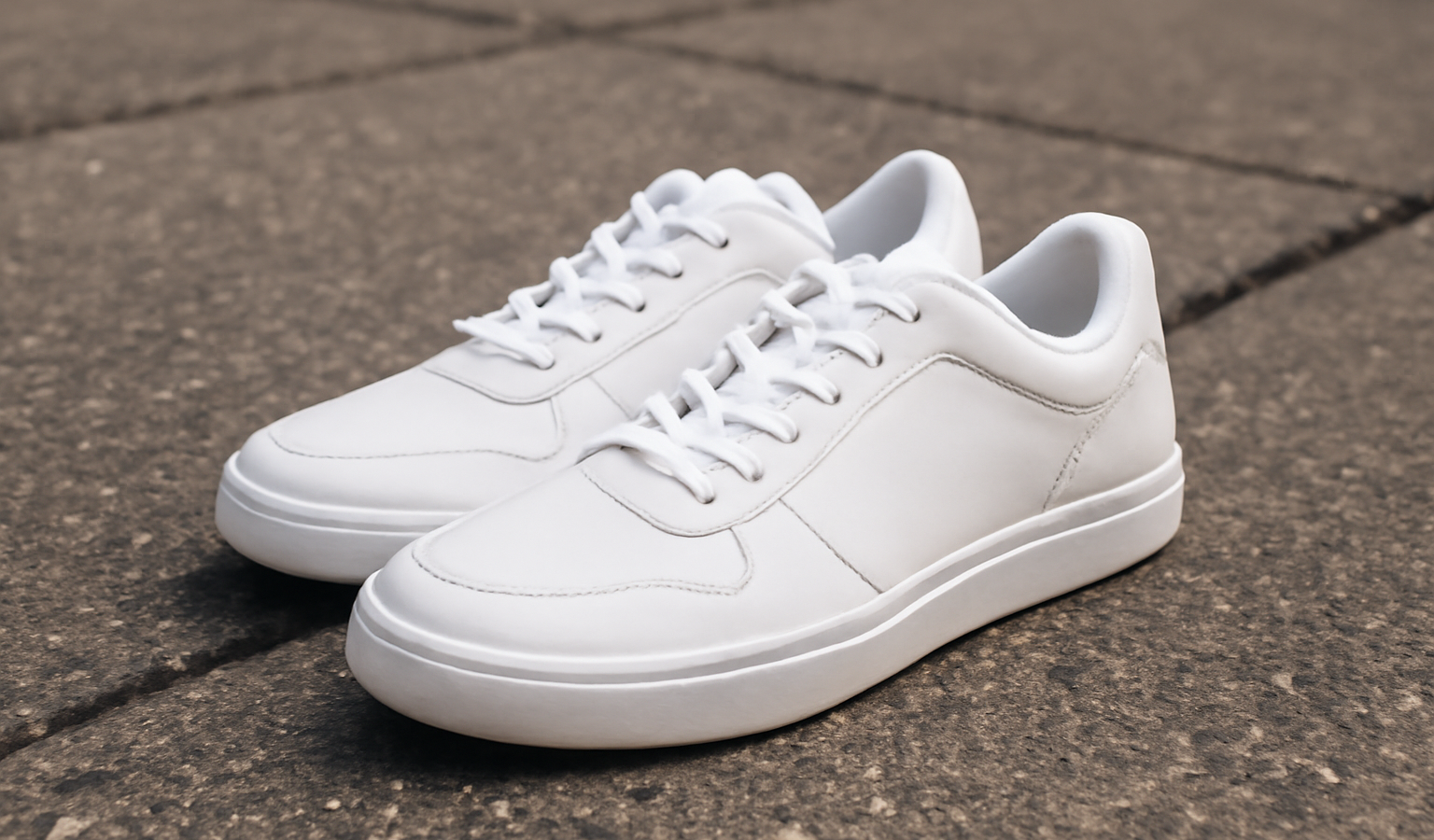 paire de baskets generiques posee sur sol urbain