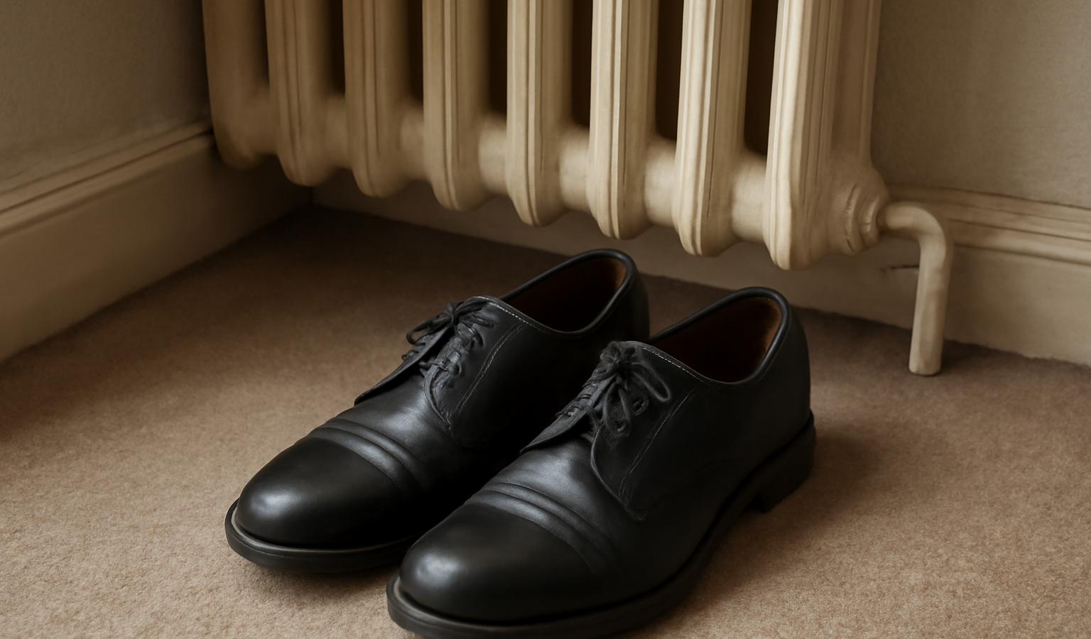 chaussures posées près d'un radiateur éloigné