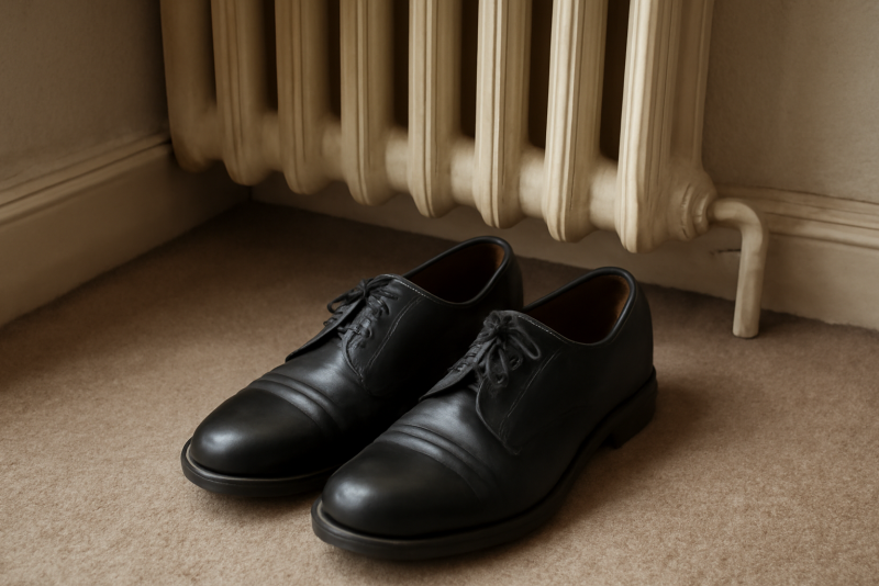 chaussures posées près d'un radiateur éloigné