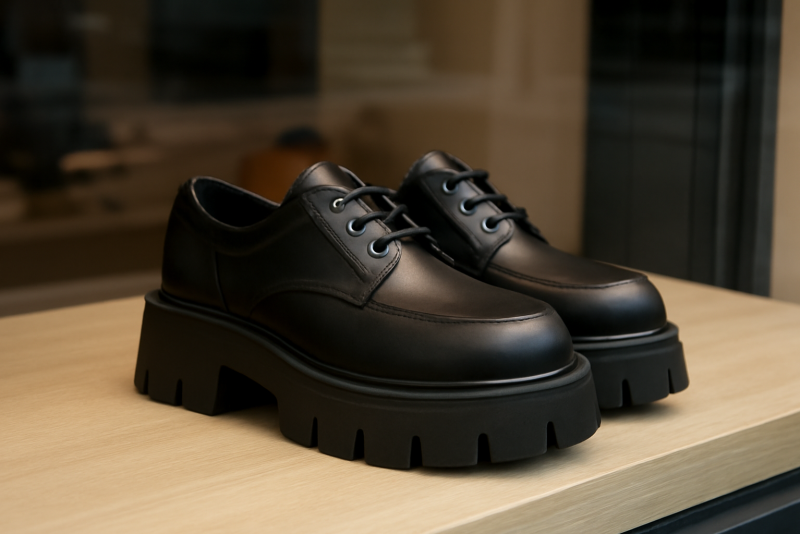 chaussures avec semelles épaisses en vitrine