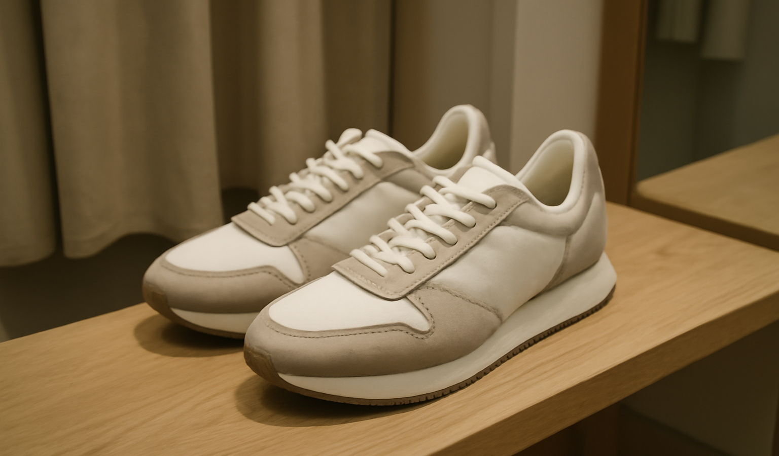 paire de baskets sur banc d'essayage