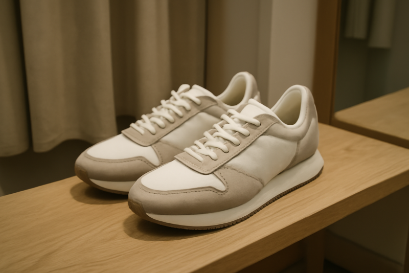 paire de baskets sur banc d'essayage
