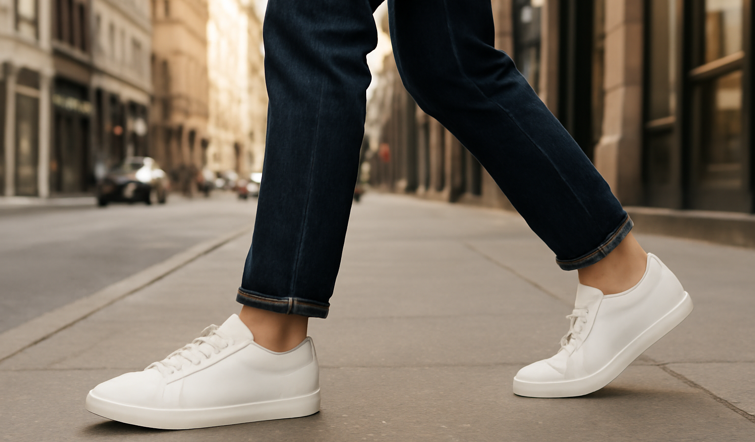 personne marchant en ville portant baskets simples