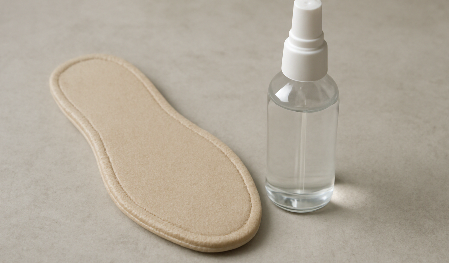 semelle textile posée à côté d'un spray neutre
