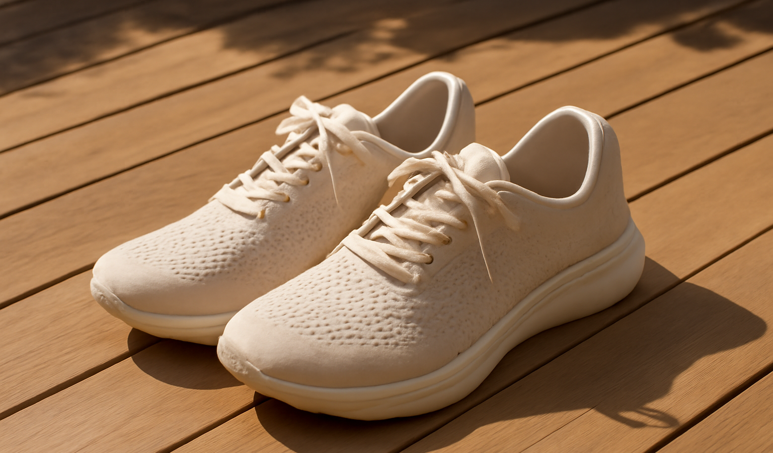 chaussures légères posées sur terrasse ensoleillée
