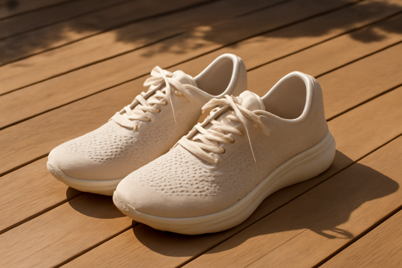 chaussures légères posées sur terrasse ensoleillée