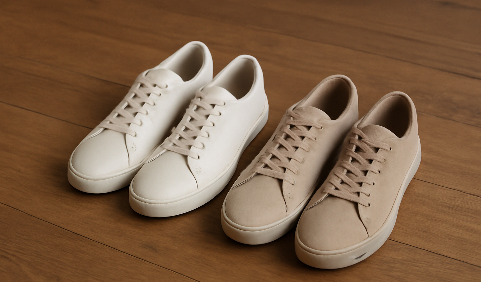 paires minimalistes posées sur plancher