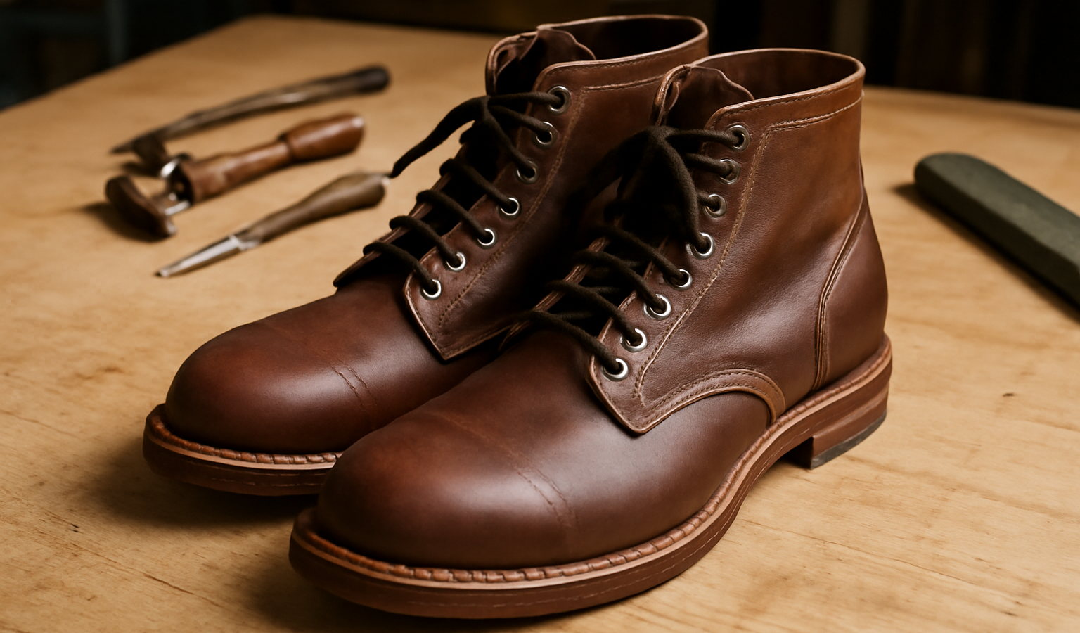 bottines artisanales posées sur plan de travail