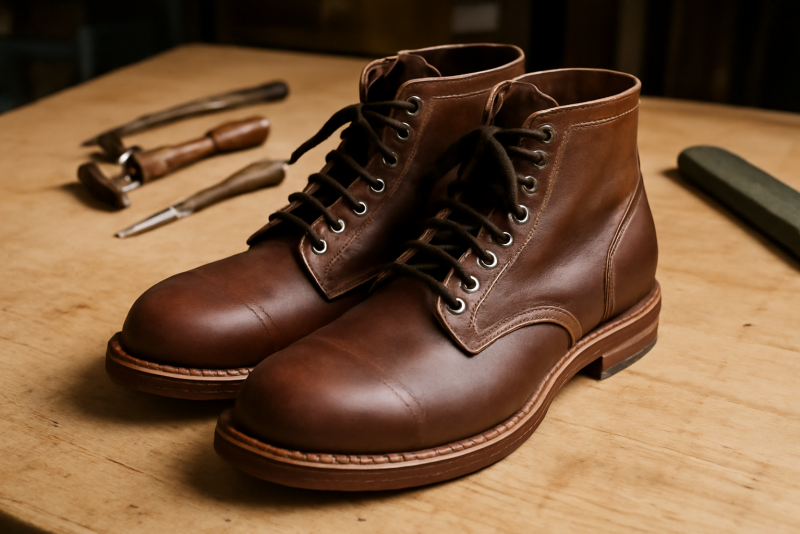 bottines artisanales posées sur plan de travail
